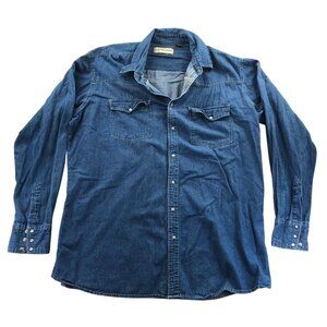 Bit & Bridle Mens Denim Shirt XL Long Sleeve Western Snap Classic Casual Blue
